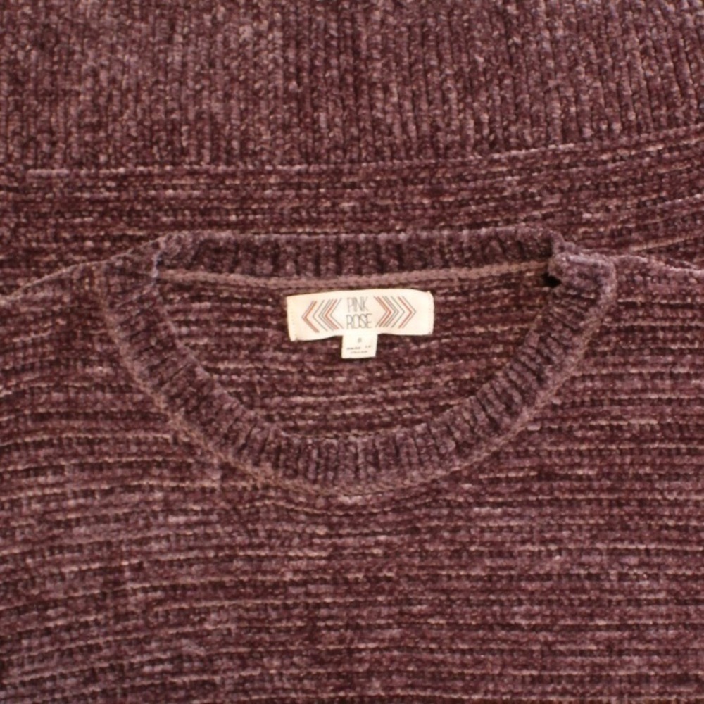 Pink Rose $48 Small Plum‎ Purple Chenille Soft Oversized Crop Crew Neck Sweater